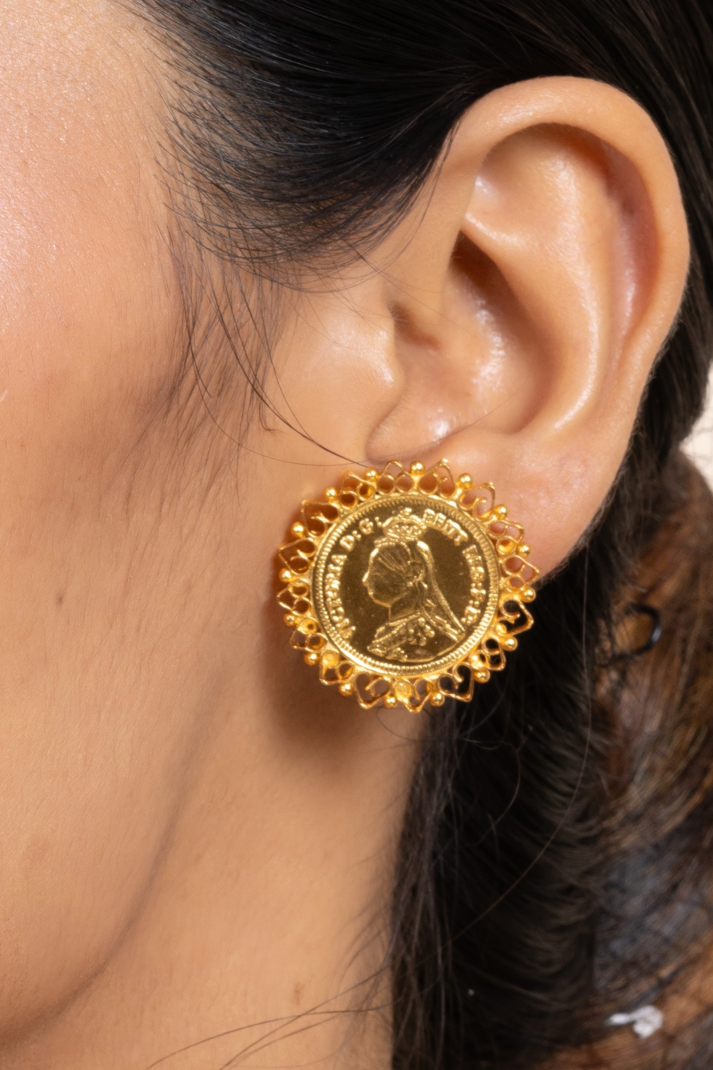 Gold Plated Guinea Coin Stud Earring