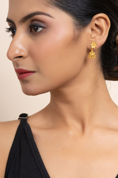 Gold Plated Small Floral Stud Jhumka Earring