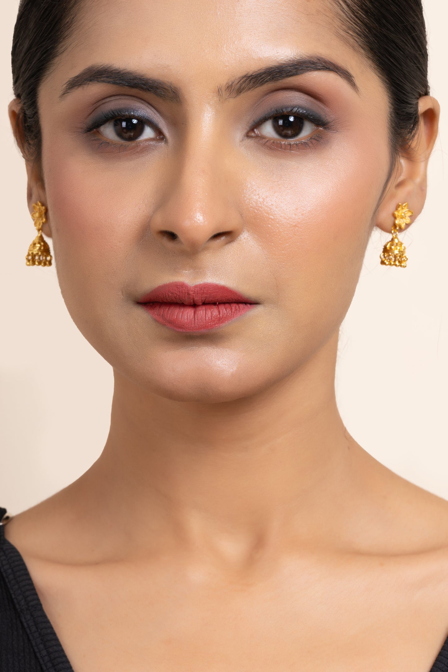 Gold Plated Small Floral Stud Jhumka Earring