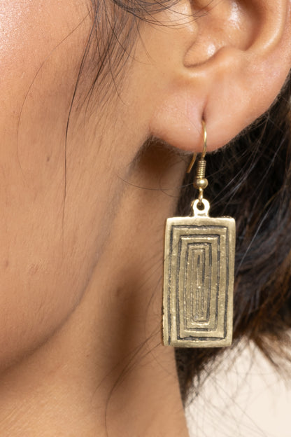 Handmade Golden Brass Rectangular Earring