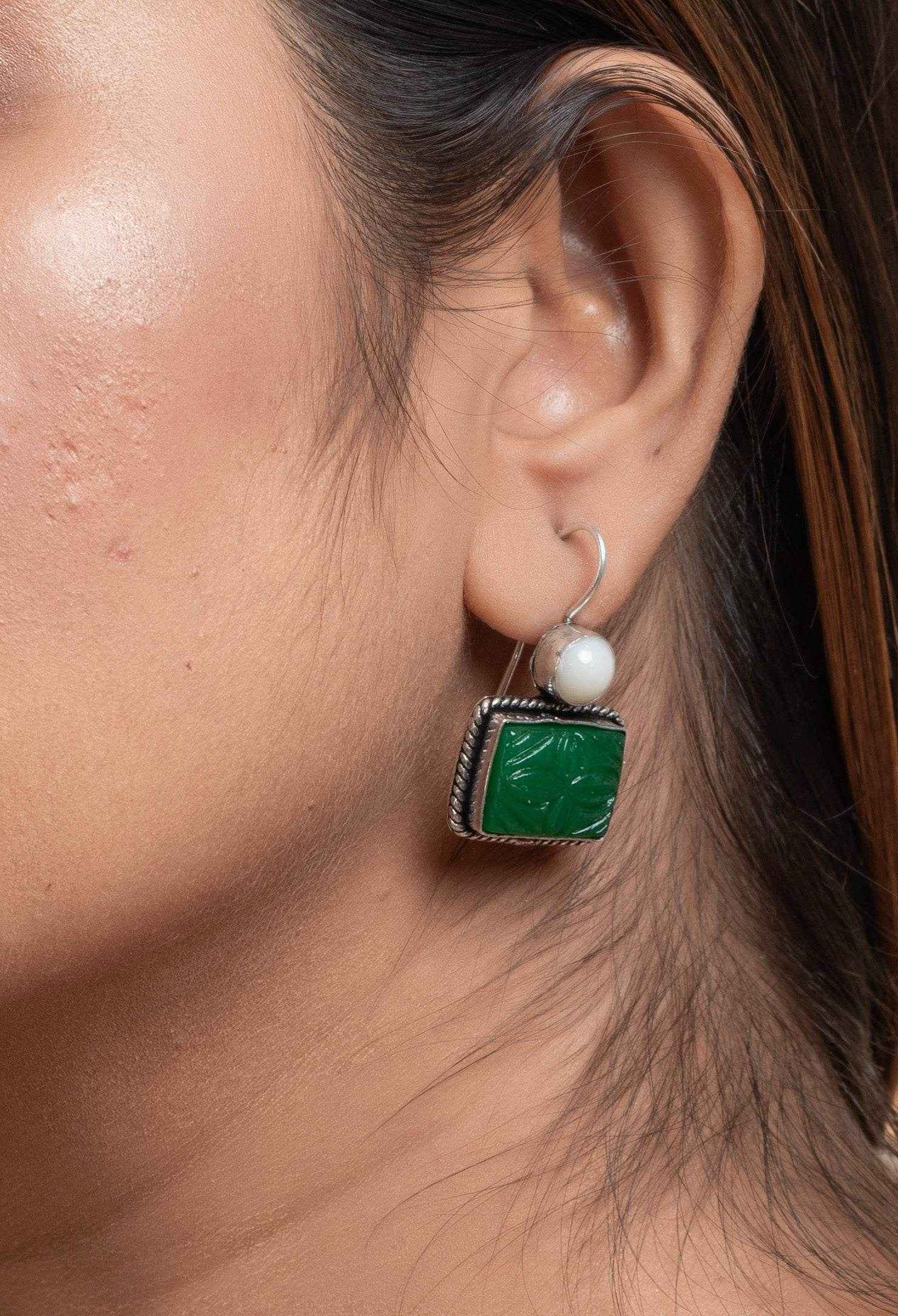 White Green Carved Stone Earrings Lookandadorn