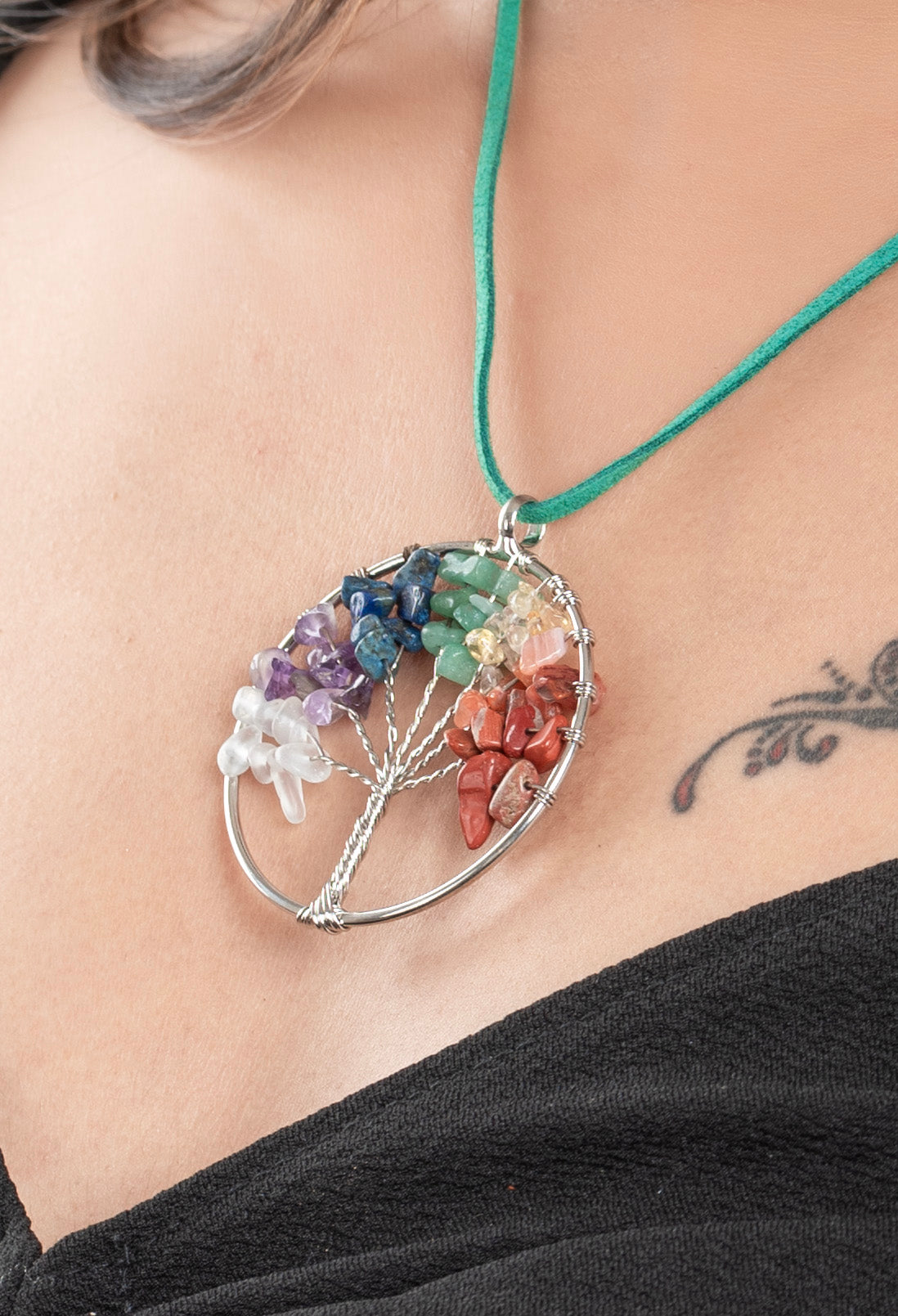 semi-precious-stone-multicolor-tree-of-life-pendant-strung-with-adjustable-suede-cord-np47