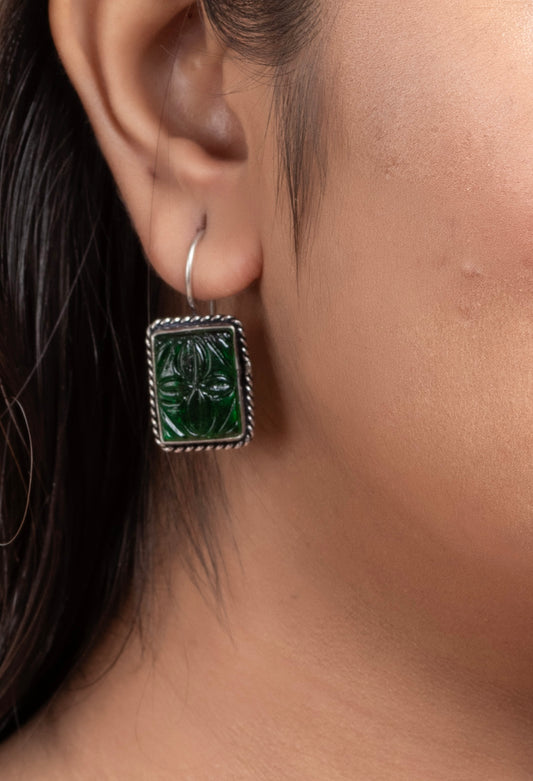 bottle-green-carved-stone-oxidised-silver-earring-er493