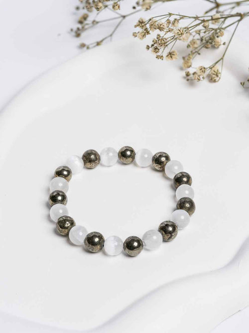 Raw Pyrite Selenite Bracelet with 10x Self Recharge