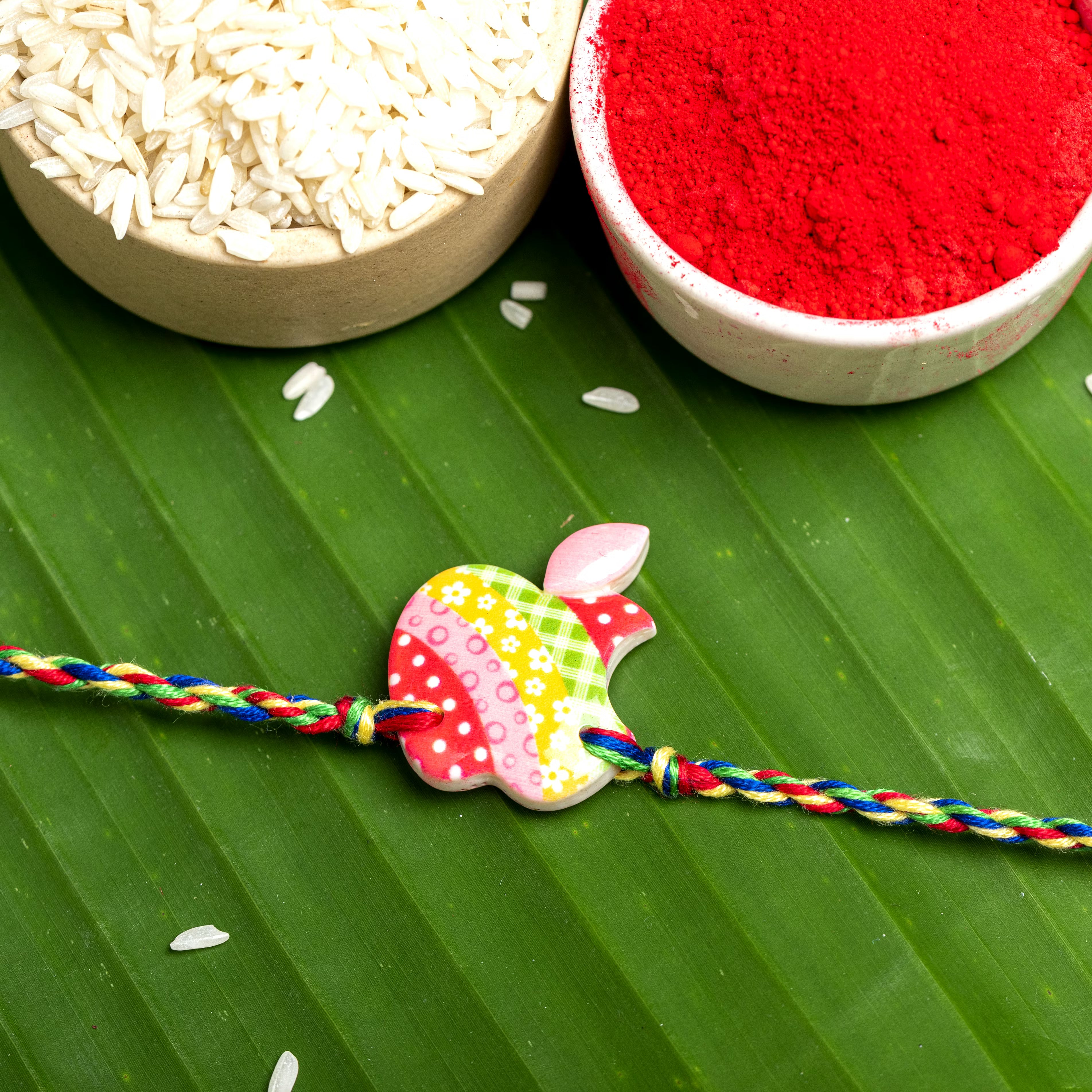 Acrylic Multicolor Apple Rakhi with Multicolor Dori Roli Chawal for Boys & Kids - Lookandadorn.com