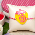 Acrylic Yellow Pink Strawberry with Pink Yellow Dori Rakhi and Roli Chawal for Boys & Kids - Lookandadorn.com