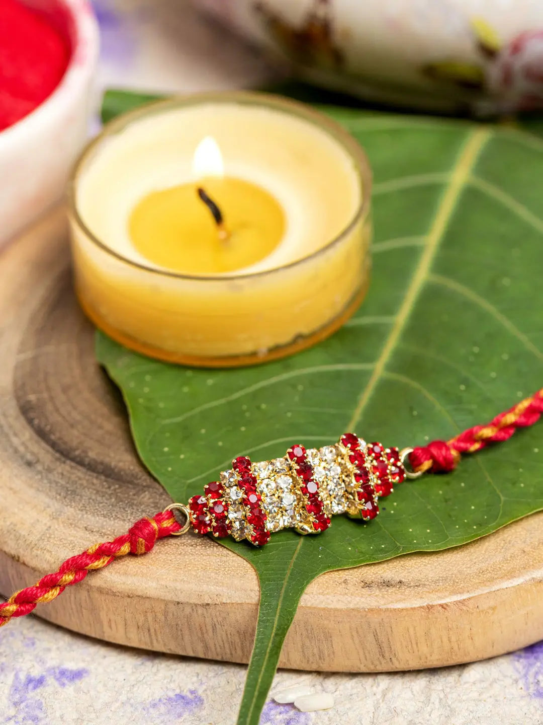 Exclusive American Diamond Rakhi Bracelet with Red Golden Dori Roli Chawal for Boys & Men - Lookandadorn.com