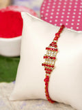 Exclusive American Diamond Rakhi Bracelet with Red Golden Dori Roli Chawal for Boys & Men - Lookandadorn.com