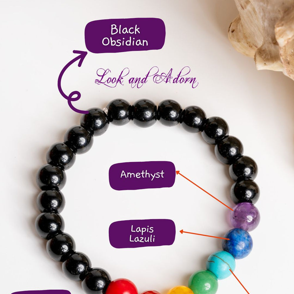 7 chakra bracelet by Look and Adorn featuring various gemstones for balance and healing