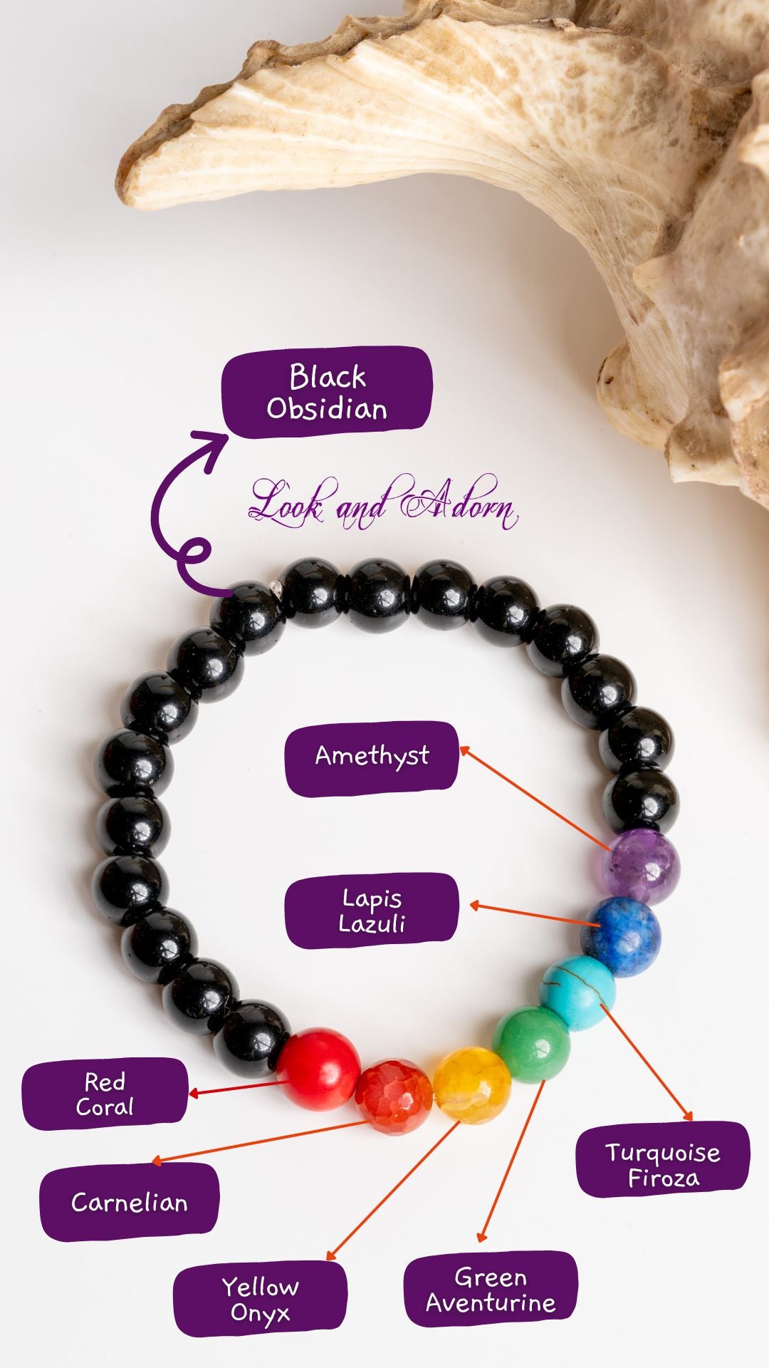 7 chakra bracelet by Look and Adorn featuring various gemstones for balance and healing