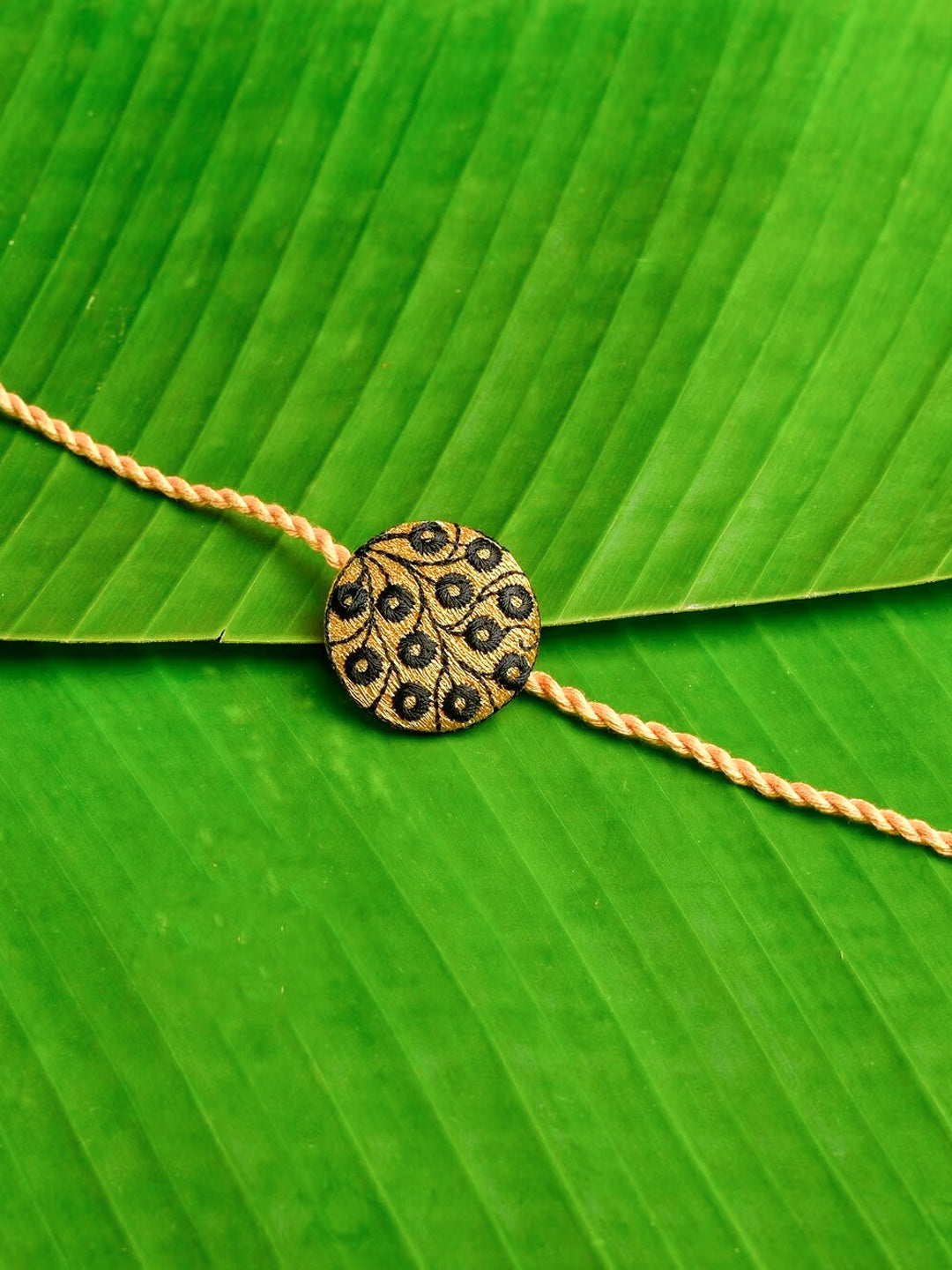 Black And Golden Handmade Designer Embroidery Rakhi With Roli And Chawal - Unique Gift For Brothers - Lookandadorn.com