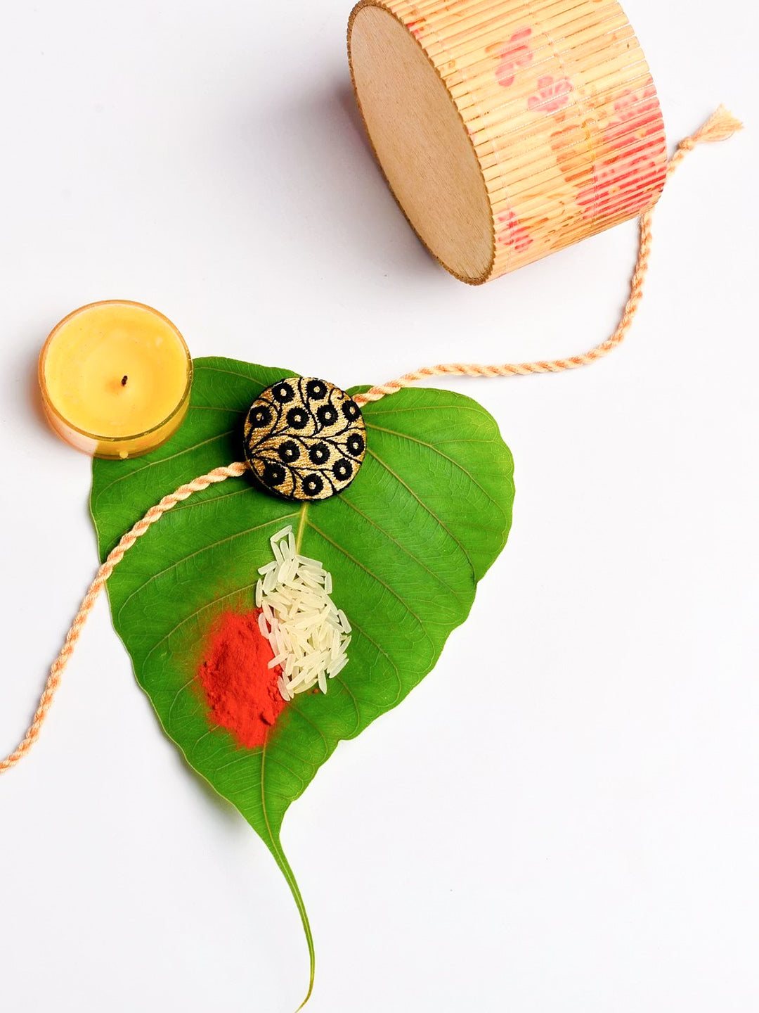 Black And Golden Handmade Designer Embroidery Rakhi With Roli And Chawal - Unique Gift For Brothers - Lookandadorn.com