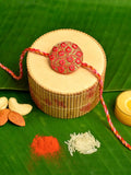 Handmade Peach Golden Embroidery Designer Rakhi With Roli And Chawal for Brothers - Lookandadorn.com