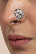 925 Silver Floral Round Clip On Nose Pin - Elegant Non-Piercing Accessory for All Occasions - Lookandadorn.com