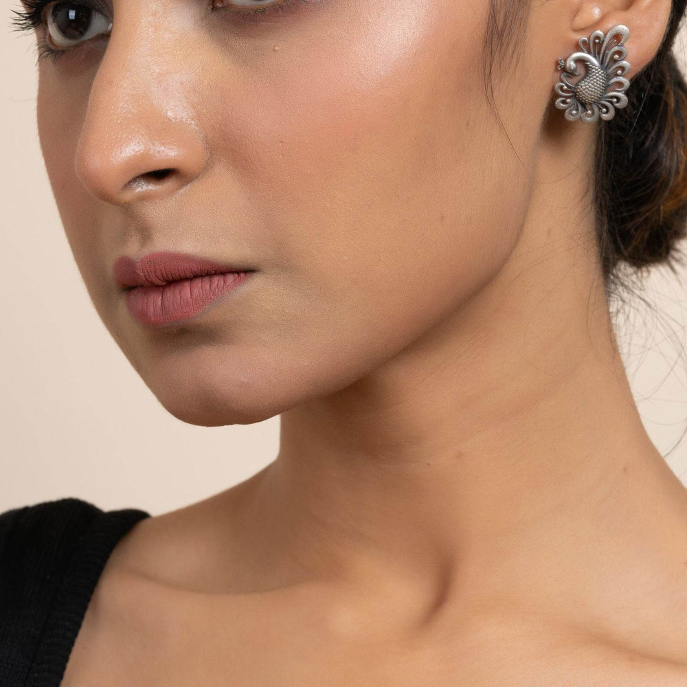 92.5 Pure Silver Peacock Stud Earrings | Elegant Design for All Occasions | Non-Allergic Jewelry - Lookandadorn.com