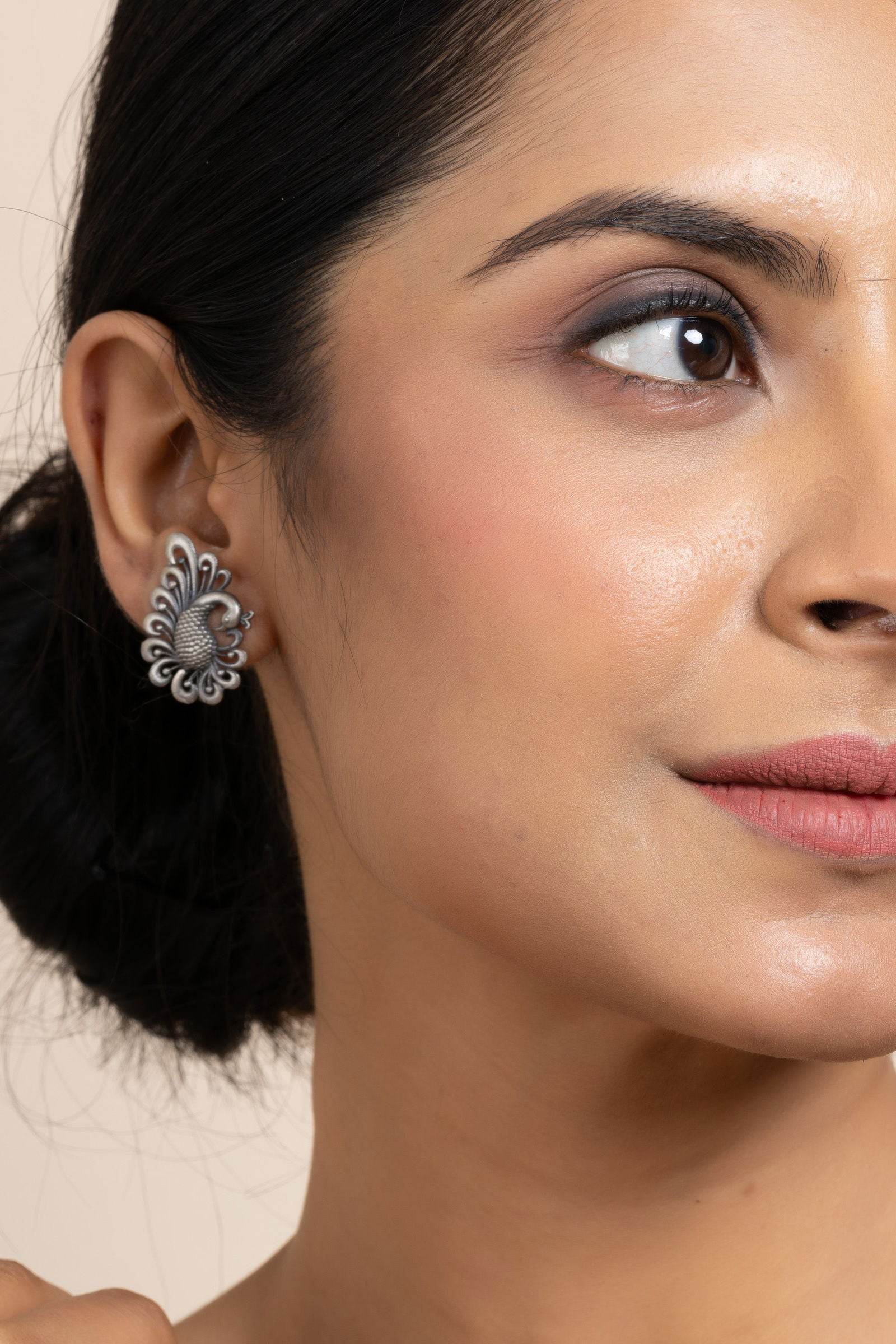 92.5 Pure Silver Peacock Stud Earrings | Elegant Design for All Occasions | Non-Allergic Jewelry - Lookandadorn.com