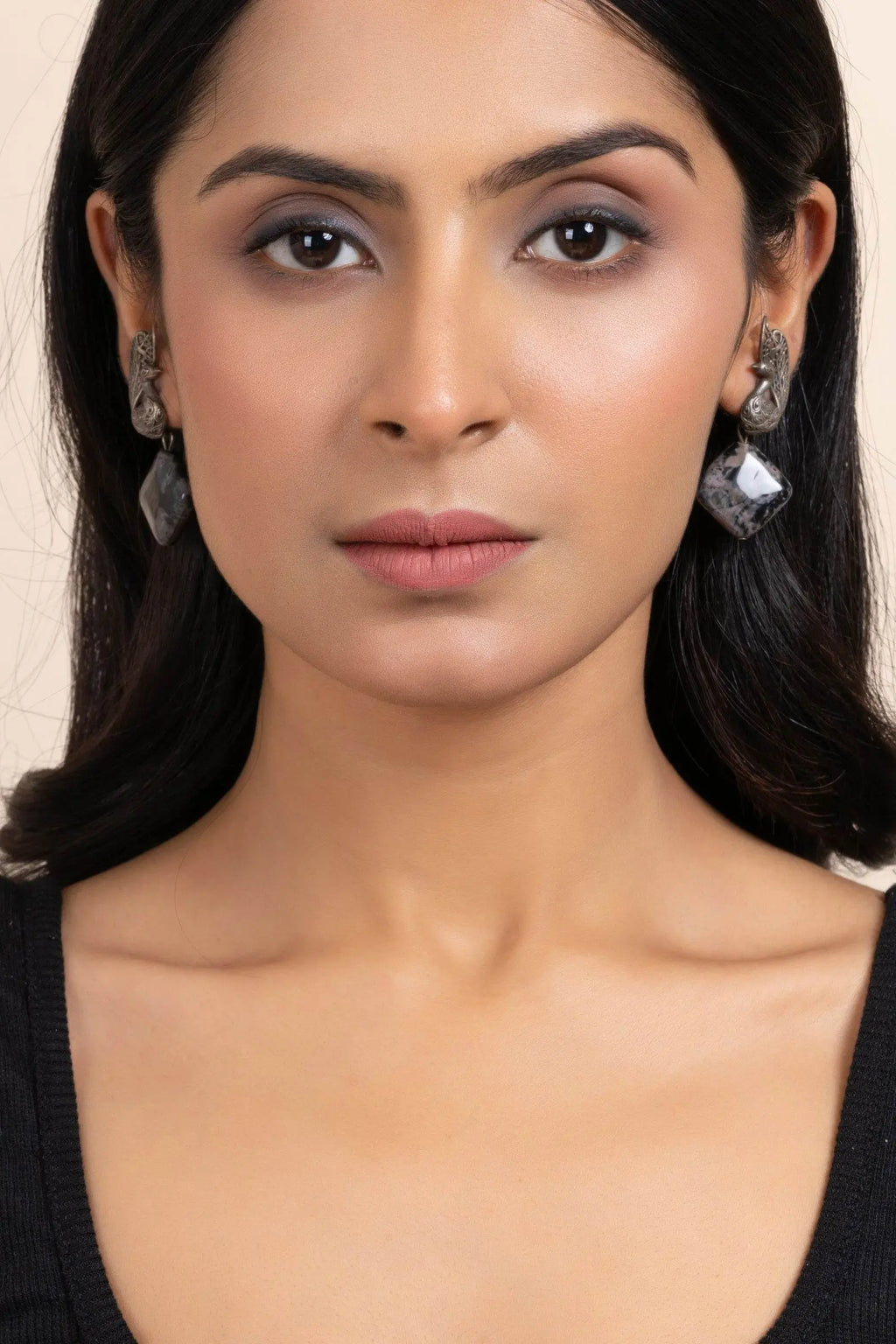 92.5 Pure Silver Peacock Stud Earrings with Elegant Semi-Precious Onyx Stone Accent - Lookandadorn.com