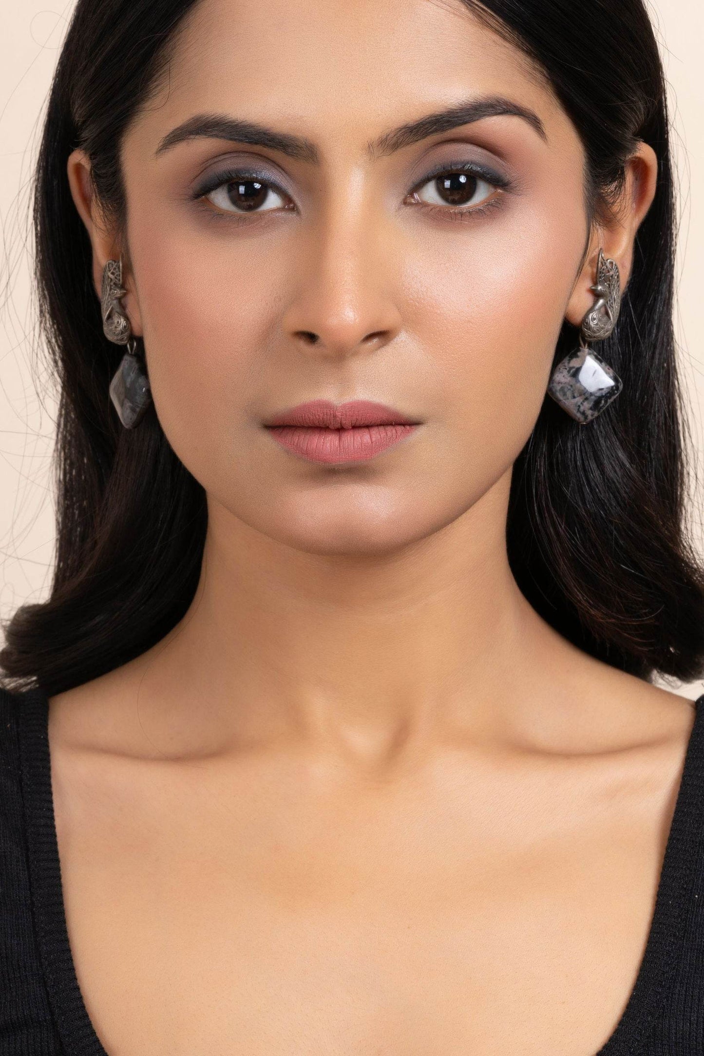 92.5 Pure Silver Peacock Stud Earrings with Elegant Semi-Precious Onyx Stone Accent - Lookandadorn.com