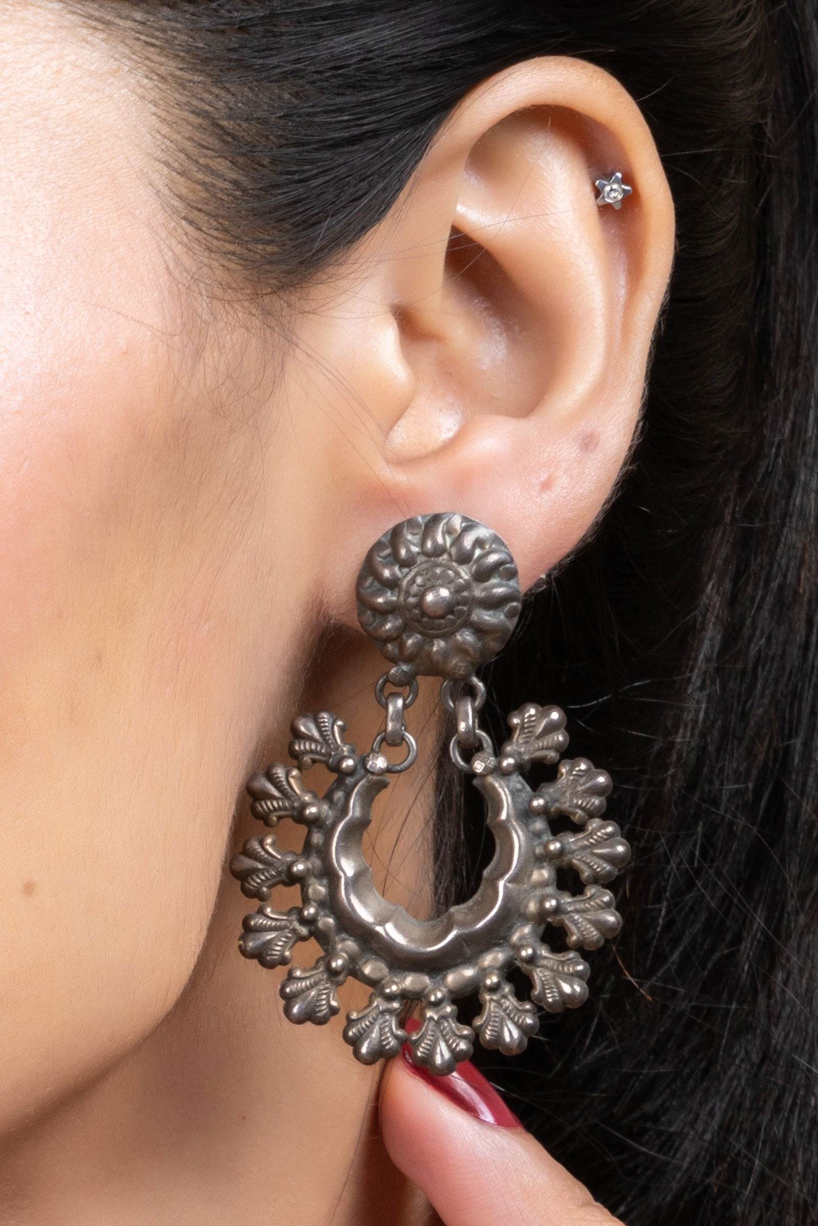 92.5 Pure Silver Stud Chandbali Earrings, Elegant Design for Any Occasion, Non-Allergic - Lookandadorn.com