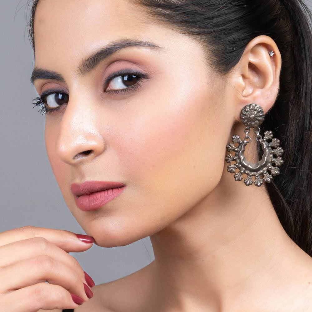 92.5 Pure Silver Stud Chandbali Earrings, Elegant Design for Any Occasion, Non-Allergic - Lookandadorn.com