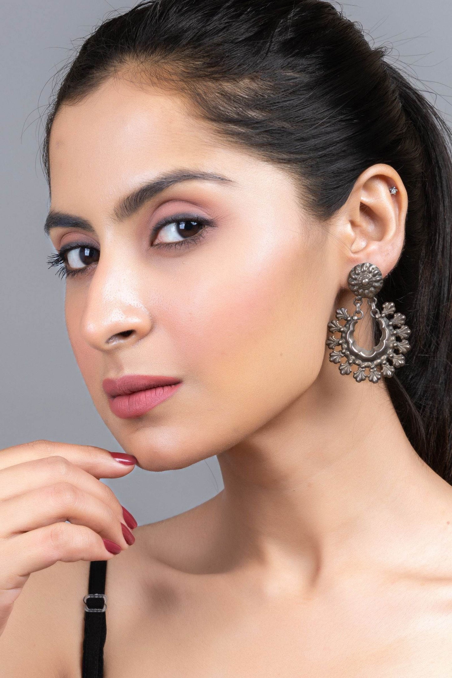92.5 Pure Silver Stud Chandbali Earrings, Elegant Design for Any Occasion, Non-Allergic - Lookandadorn.com