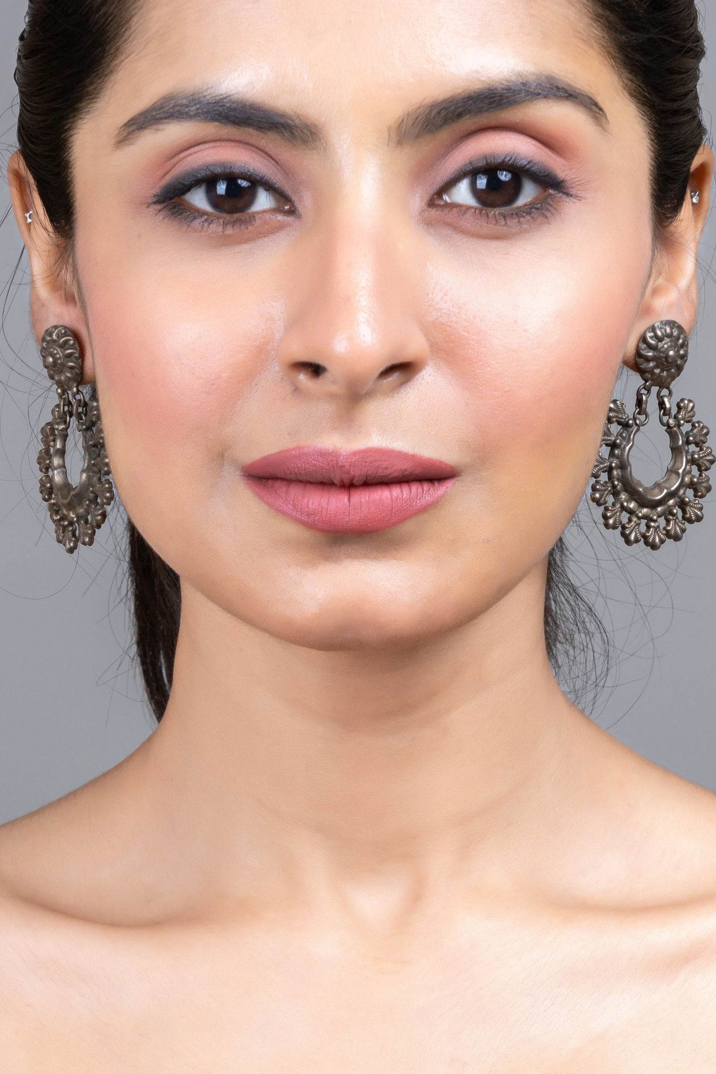 92.5 Pure Silver Stud Chandbali Earrings, Elegant Design for Any Occasion, Non-Allergic - Lookandadorn.com
