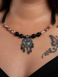 Handcrafted Silver Jewelry: 92.5 Pure Silver Pendant with Onyx Agate Stone Neckpiece and Adjustable Black Dori - Lookandadorn.com