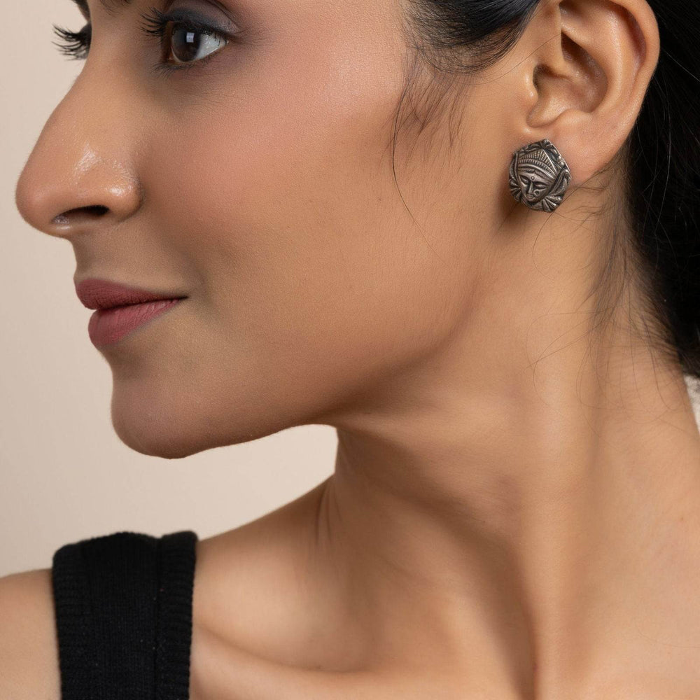 925 Pure Silver Durga Stud Earrings - Exquisite Design for All Occasions, Non-Allergic - Lookandadorn.com