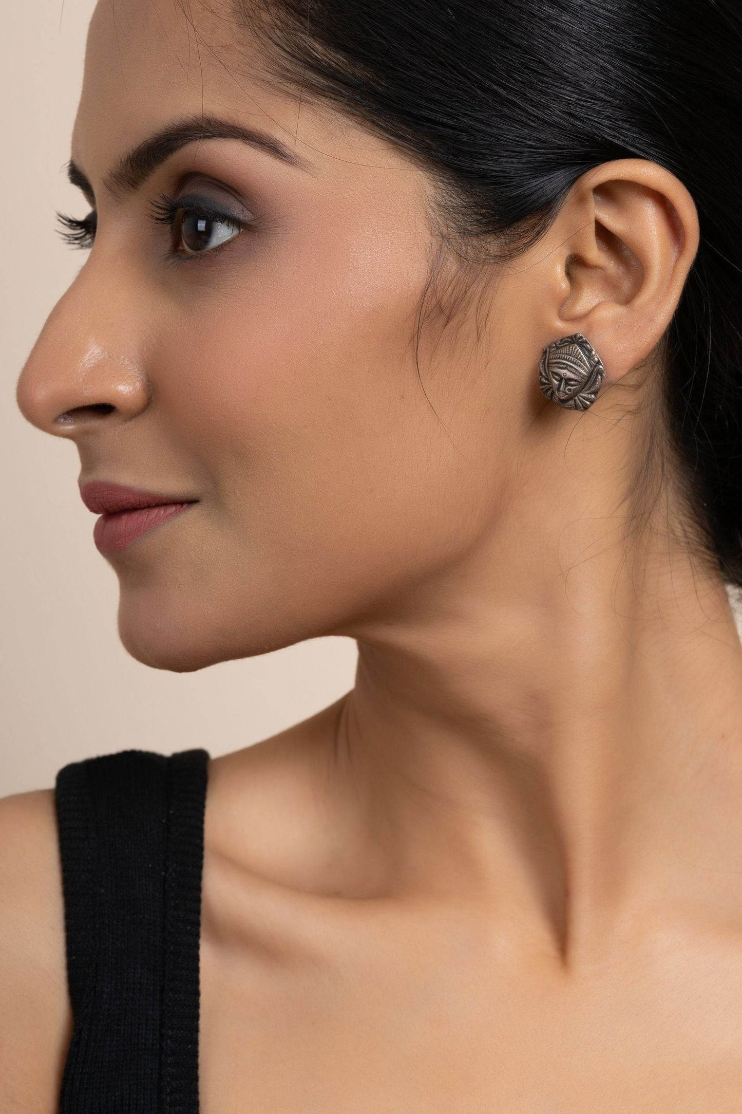 925 Pure Silver Durga Stud Earrings - Exquisite Design for All Occasions, Non-Allergic - Lookandadorn.com