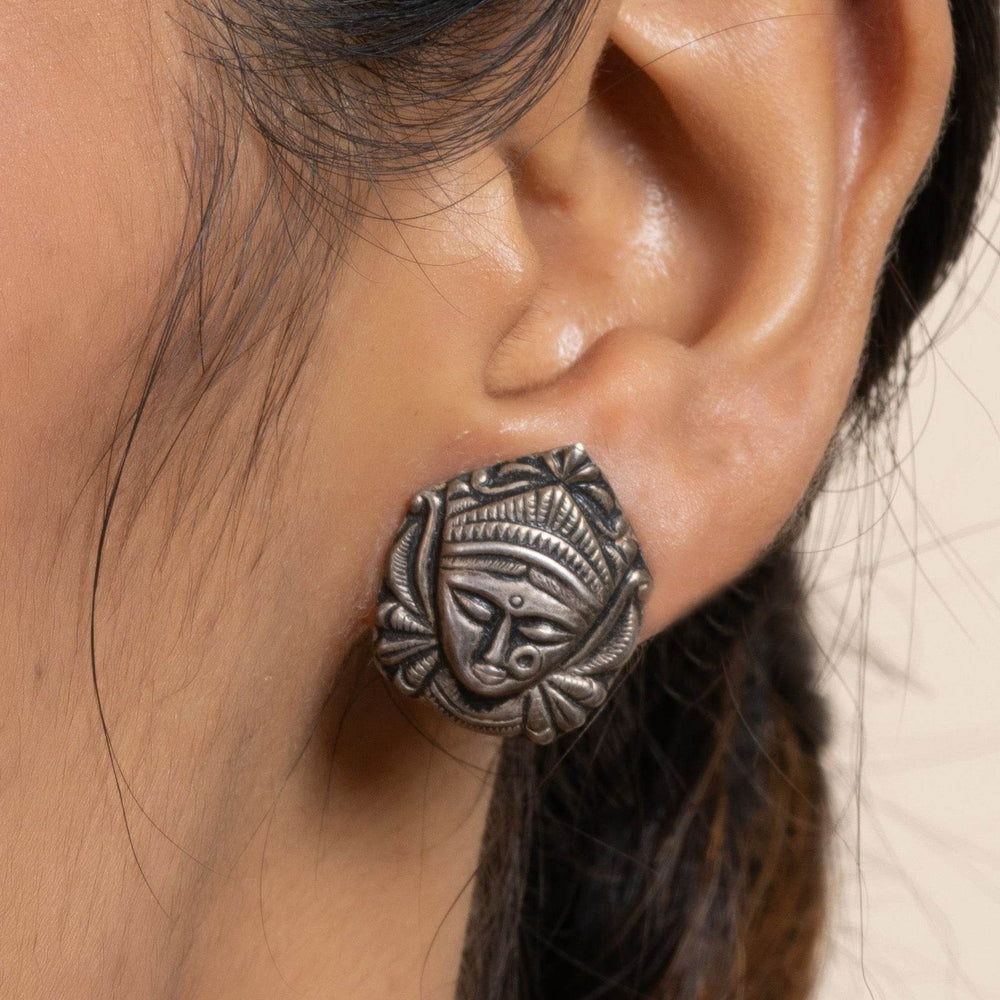 925 Pure Silver Durga Stud Earrings - Exquisite Design for All Occasions, Non-Allergic - Lookandadorn.com