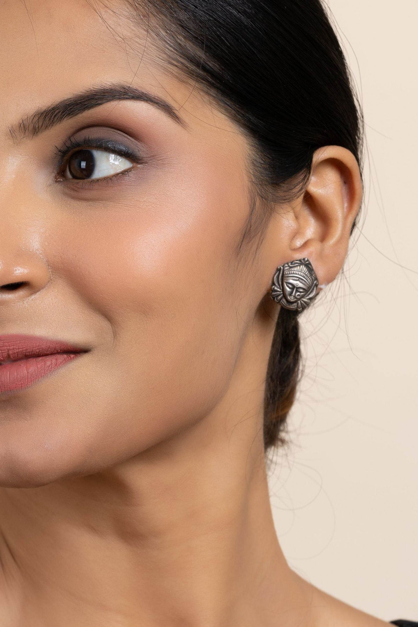 925 Pure Silver Durga Stud Earrings - Exquisite Design for All Occasions, Non-Allergic - Lookandadorn.com