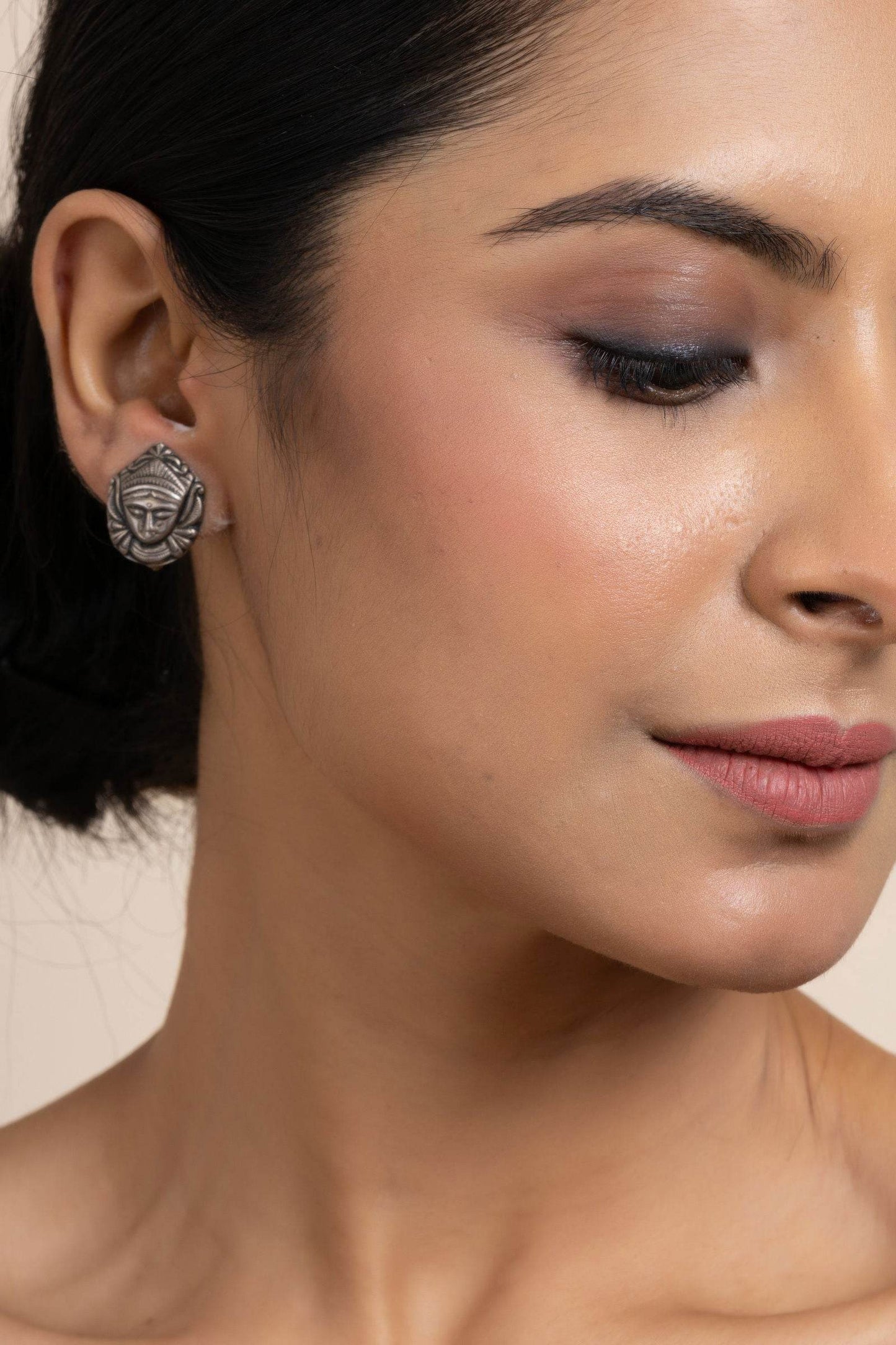 925 Pure Silver Durga Stud Earrings - Exquisite Design for All Occasions, Non-Allergic - Lookandadorn.com