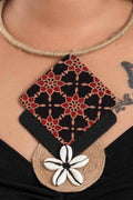 Ajrakh Fabric Jute Cowrie Necklace - Handcrafted Cotton Jewelry for Women and Girls, Lightweight and Stylish - Lookandadorn.com