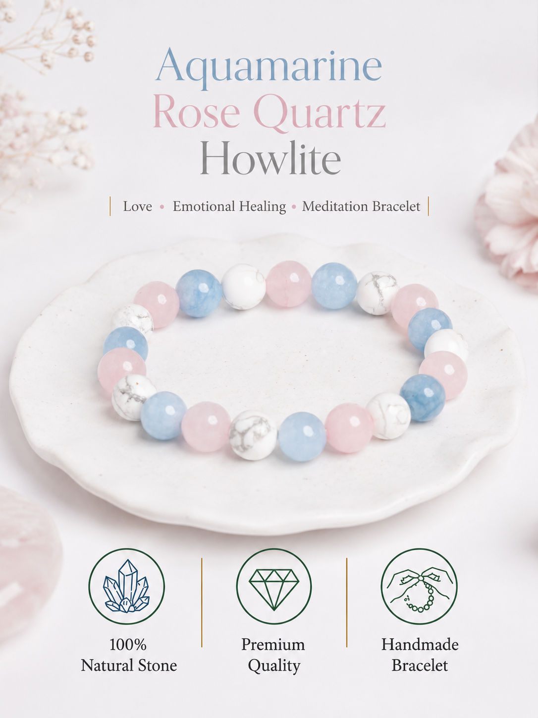 Aquamarine Rose Quartz Howlite Bracelet LOOK AND ADORN - designed for you