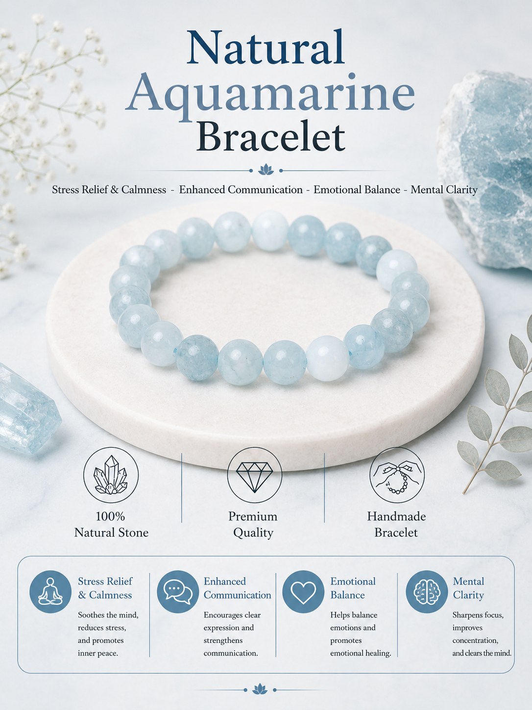 Natural Aquamarine Bracelet LOOK AND ADORN - designed for you