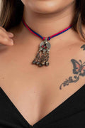 Lightweight Afghani Necklace - Unique Handmade Afghan Neckpiece with Adjustable Pink Blue Dori for Women - Lookandadorn.com