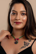 Authentic Afghani Necklace with Pink Thread Beads & Adjustable Green Dori for Unique Style