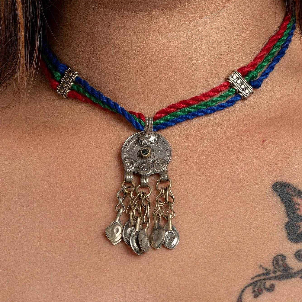 Authentic Afghani Necklace - Adjustable Dori, Lightweight Handmade Pendant Neckpiece in Red, Green, Blue - Lookandadorn.com