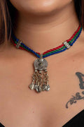 Authentic Afghani Necklace - Adjustable Dori, Lightweight Handmade Pendant Neckpiece in Red, Green, Blue - Lookandadorn.com