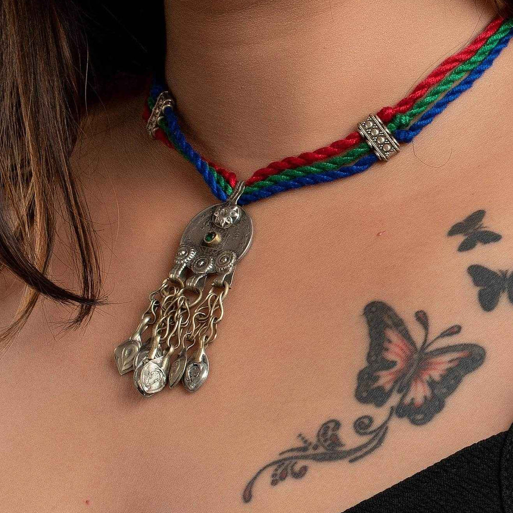 Authentic Afghani Necklace - Adjustable Dori, Lightweight Handmade Pendant Neckpiece in Red, Green, Blue - Lookandadorn.com