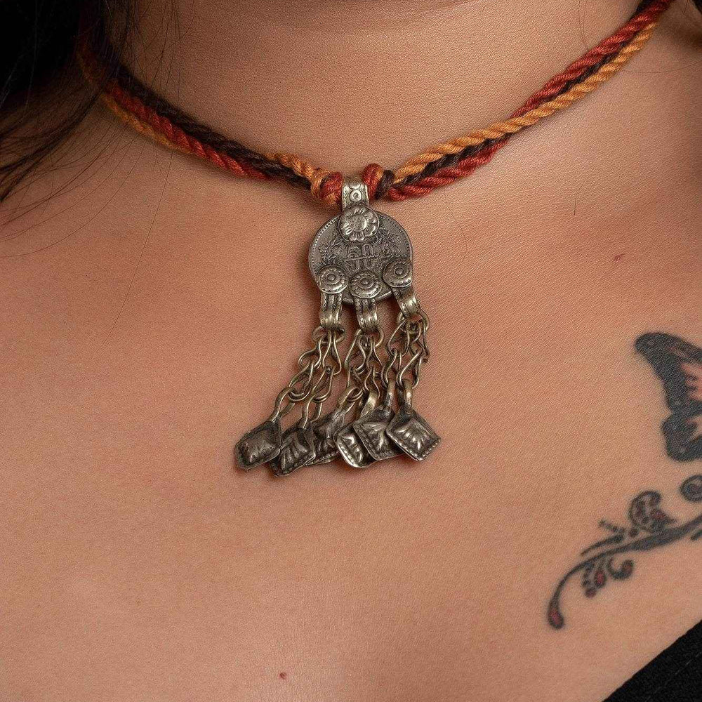 Authentic Afghani Necklace - Lightweight Afghan Pendant Necklace with Adjustable Rust Brown Dori for Women - Lookandadorn.com