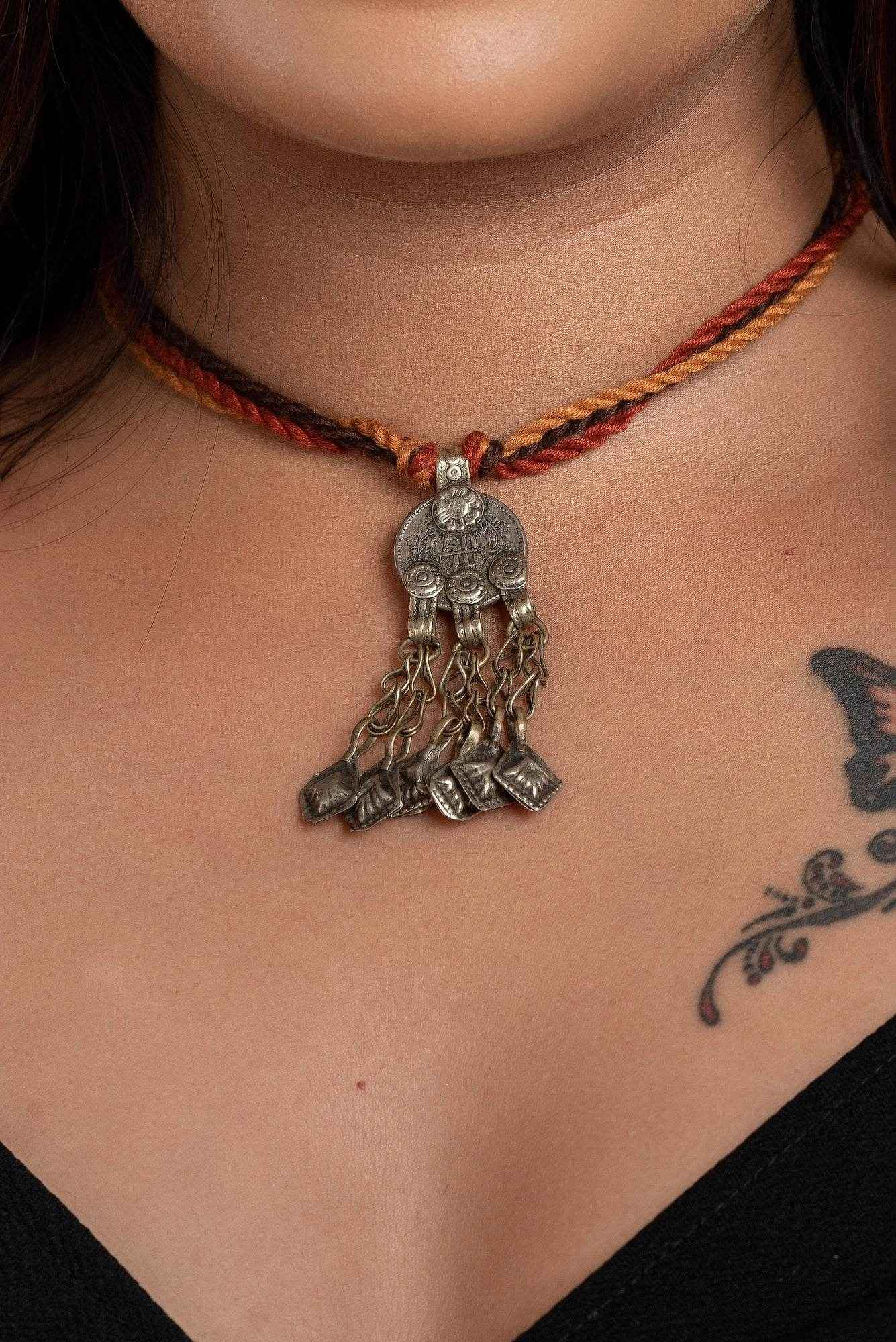 Authentic Afghani Necklace - Lightweight Afghan Pendant Necklace with Adjustable Rust Brown Dori for Women - Lookandadorn.com