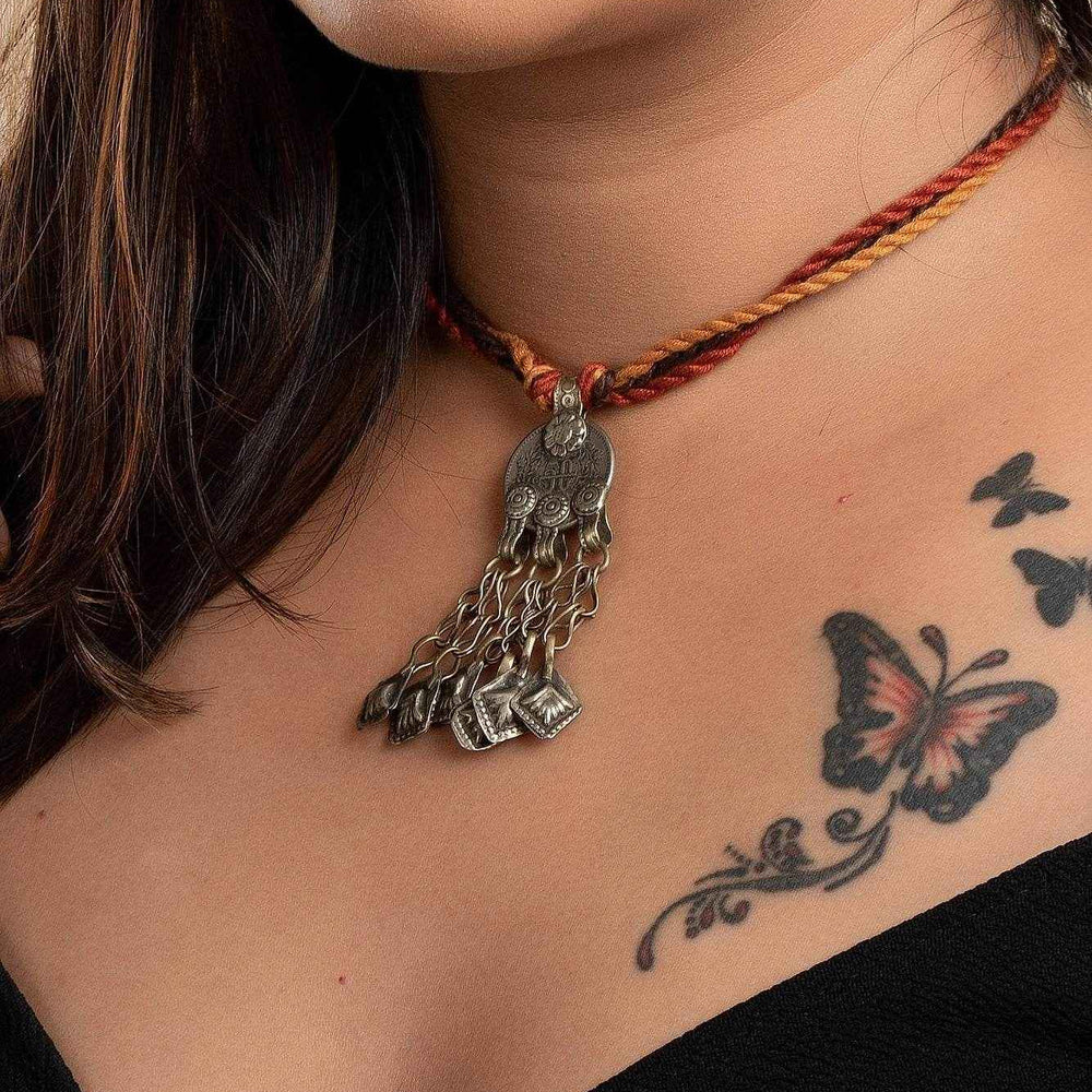 Authentic Afghani Necklace - Lightweight Afghan Pendant Necklace with Adjustable Rust Brown Dori for Women - Lookandadorn.com