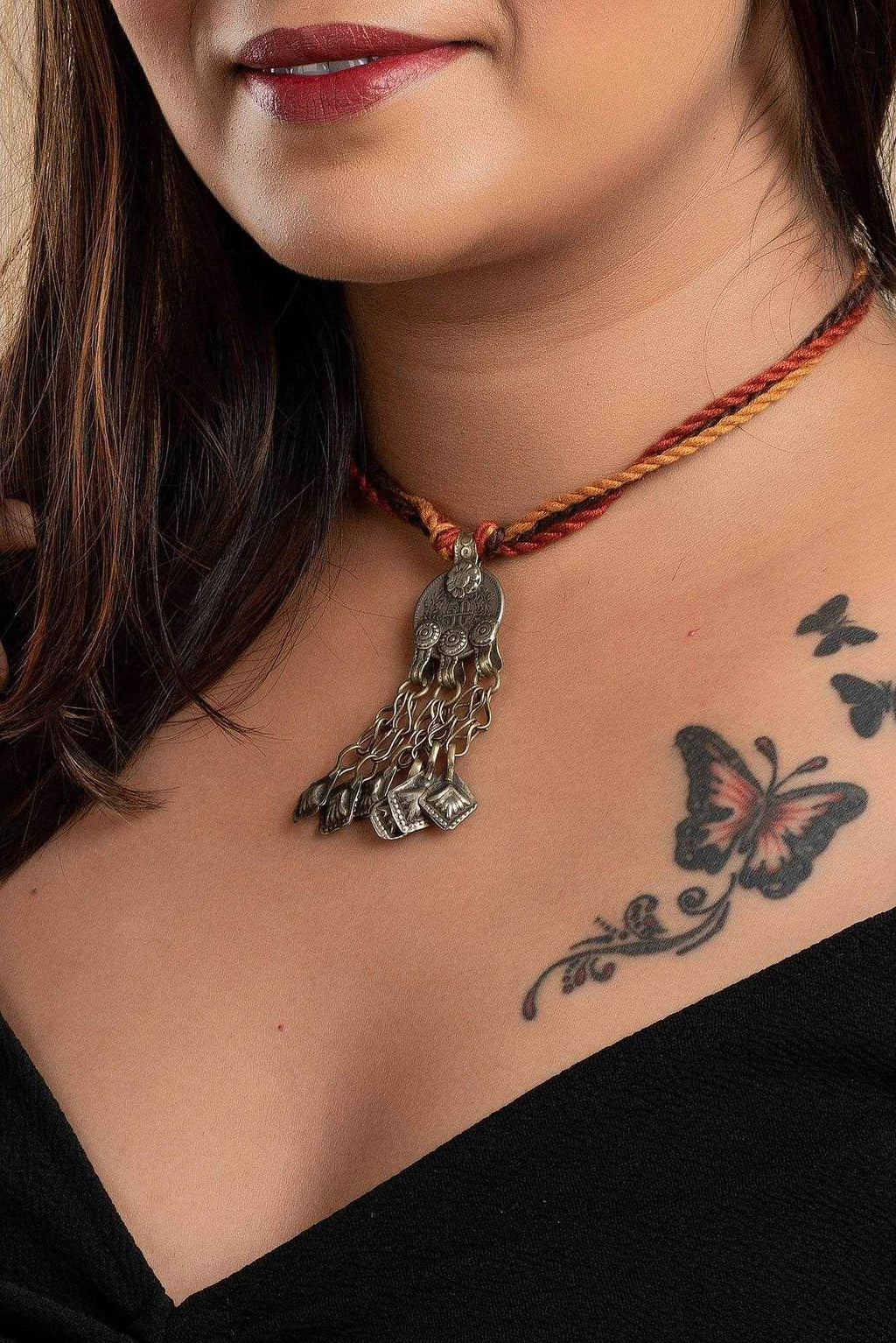 Authentic Afghani Necklace - Lightweight Afghan Pendant Necklace with Adjustable Rust Brown Dori for Women - Lookandadorn.com