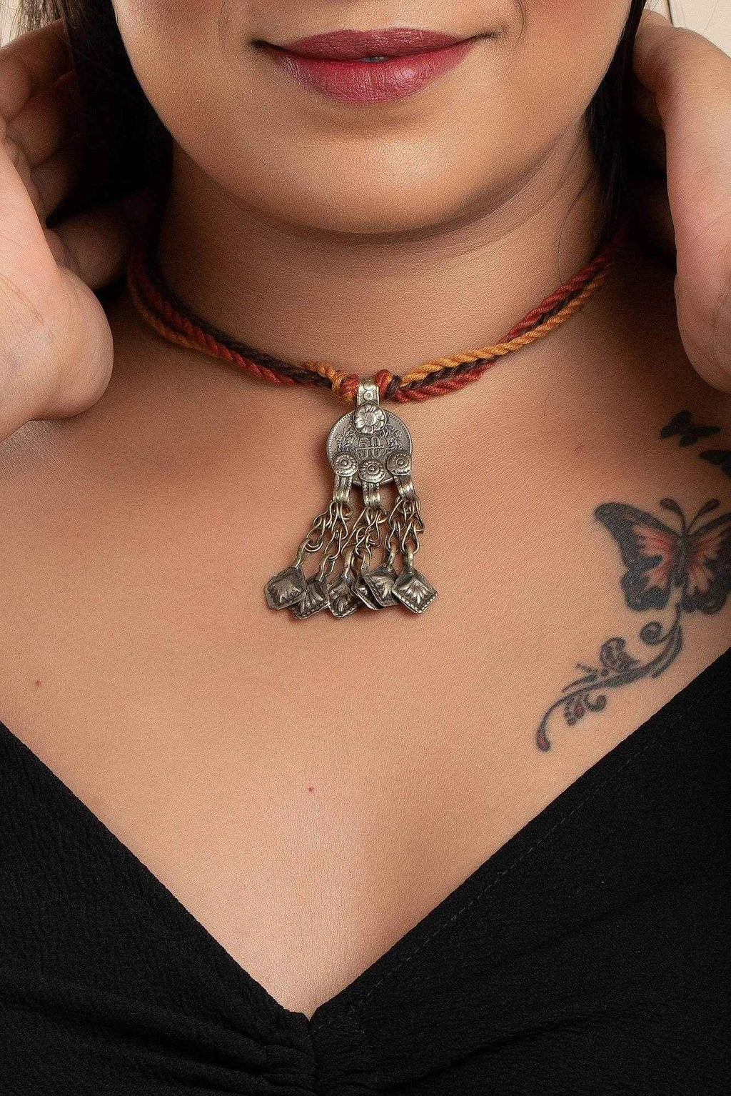 Authentic Afghani Necklace - Lightweight Afghan Pendant Necklace with Adjustable Rust Brown Dori for Women - Lookandadorn.com