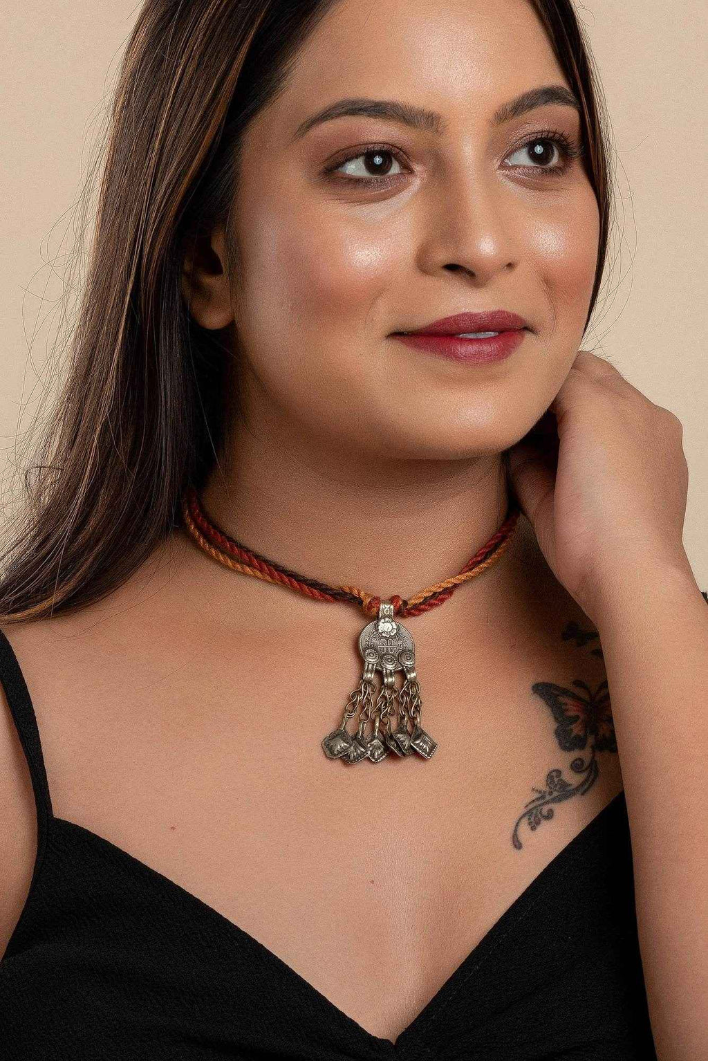 Authentic Afghani Necklace - Lightweight Afghan Pendant Necklace with Adjustable Rust Brown Dori for Women - Lookandadorn.com