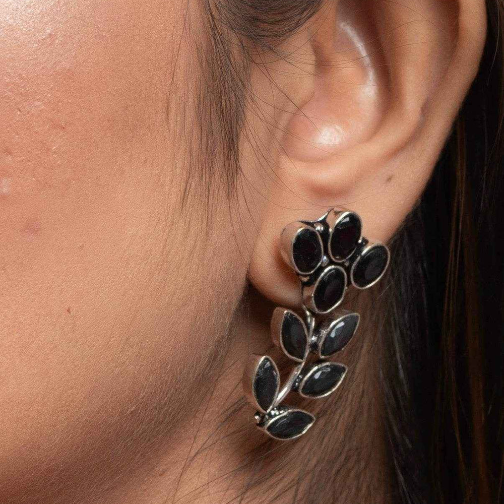 Elegant Black Cubic Zirconia Stud Earrings in Oxidised Silver for All Occasions - Lookandadorn.com
