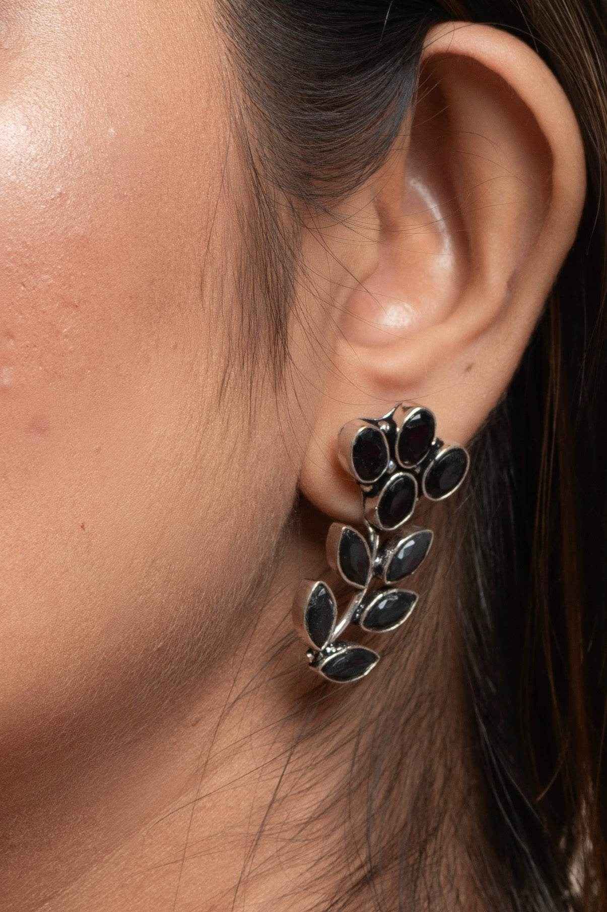 Elegant Black Cubic Zirconia Stud Earrings in Oxidised Silver for All Occasions - Lookandadorn.com