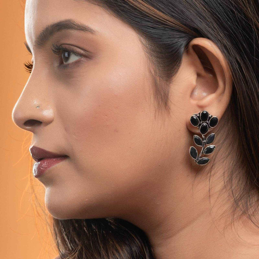 Elegant Black Cubic Zirconia Stud Earrings in Oxidised Silver for All Occasions - Lookandadorn.com