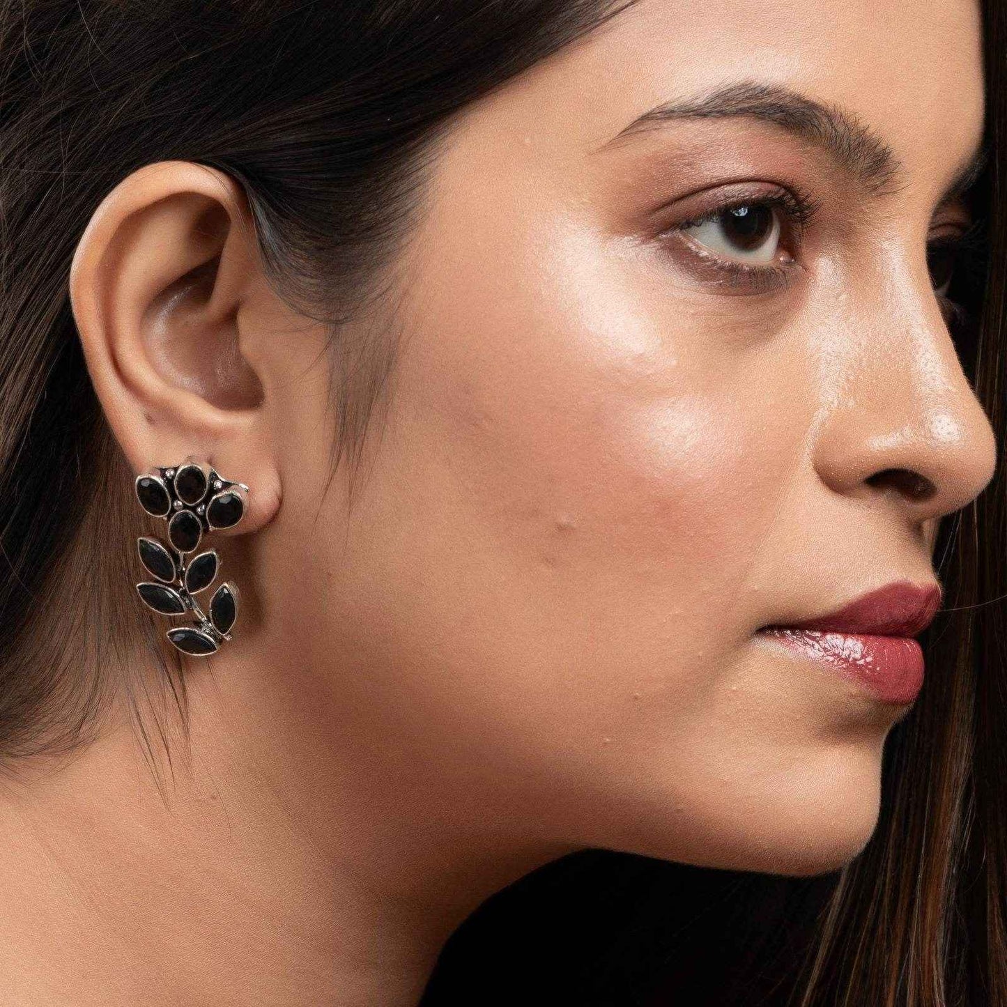 Elegant Black Cubic Zirconia Stud Earrings in Oxidised Silver for All Occasions - Lookandadorn.com